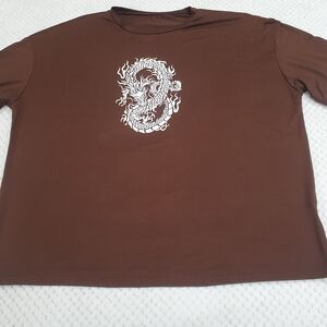 SHEIN Brown Dragon Graphic Oversized T-Shirt L Y2K Streetwear Drop Shoulder